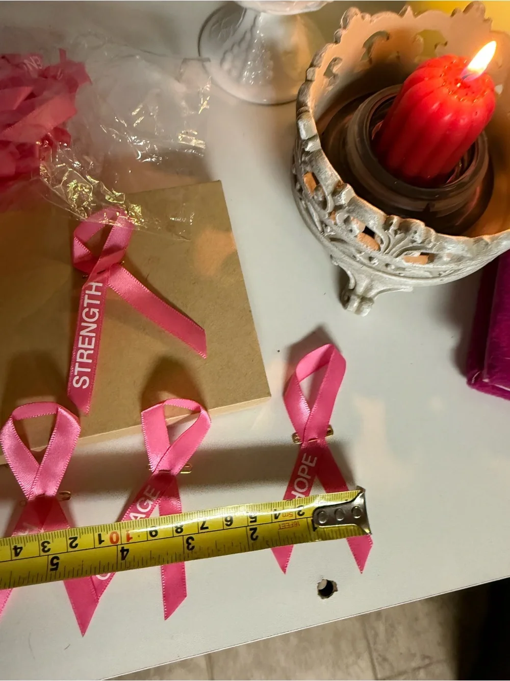 Pink Awareness Ribbon Pins - Hope Courage Strength Faith - Home Party Supplies